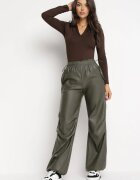elsa.m by may Pantaloni Largi Verde închis din imitație de piele cu elastic în talie Lundria