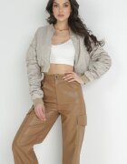 elsa.m by may Pantaloni Maroi din Imitație de Piele cu Talie Înaltă și Picior Larg Charissa