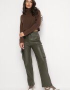 elsa.m by may Pantaloni Verde închis din piele ecologică cu buzunare cu clape Flemixa