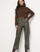 elsa.m by may Pantaloni Verde închis din piele ecologică cu buzunare cu clape Flemixa