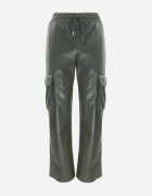 elsa.m by may Pantaloni Verde închis din piele ecologică cu buzunare cu clape Flemixa