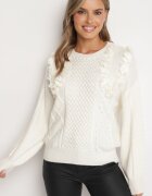 elsa.m by may Pulover alb cu croială simplă decorat cu aplicație în formă de flori cu perle Leavirae