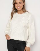 elsa.m by may Pulover alb cu croială simplă decorat cu aplicație în formă de flori cu perle Leavirae