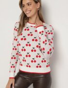 elsa.m by may Pulover Alb cu Viscoză cu Croi Simplu Decorat cu Model cu Cireșe Avandirae