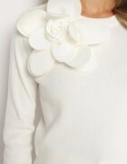 elsa.m by may Pulover Alb cu Viscoză Decorat cu Aplicație Florală 3D Finisat cu Manșete Eviyania