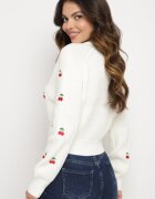elsa.m by may Pulover Alb cu Viscoză Decorat cu Broderie cu Cireșe Vaithna