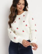elsa.m by may Pulover Alb cu Viscoză Decorat cu Broderie cu Cireșe Vaithna