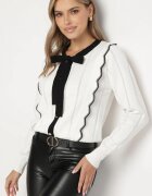 elsa.m by may Pulover Alb cu Viscoză decorat cu Fundă Nasturi Elegante și Detalii Contrastante Miariel