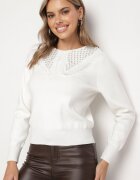 elsa.m by may Pulover Alb cu Viscoză și Guler Decorativ cu Zirconii Iligala