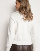 elsa.m by may Pulover Alb cu Viscoză și Guler Decorativ cu Zirconii Iligala