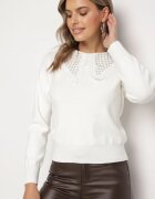 elsa.m by may Pulover Alb cu Viscoză și Guler Decorativ cu Zirconii Iligala