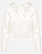 elsa.m by may Pulover Alb cu Viscoză și Guler Decorativ cu Zirconii Iligala