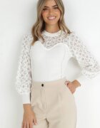 elsa.m by may Pulover Alb din Tricot Reiat cu Dantelă Ratana