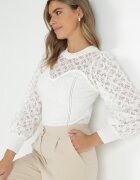 elsa.m by may Pulover Alb din Tricot Reiat cu Dantelă Ratana