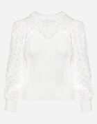 elsa.m by may Pulover Alb din Tricot Reiat cu Dantelă Ratana
