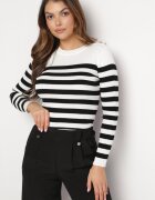elsa.m by may Pulover Alb din Tricot Striaț cu Umeri Întăriți Lefela