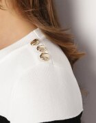 elsa.m by may Pulover Alb din Tricot Striaț cu Umeri Întăriți Lefela