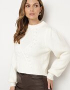 elsa.m by may Pulover alb din viscoză cu manșete striate la mâneci și relief decorativ Hariga