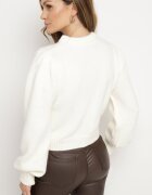 elsa.m by may Pulover alb din viscoză cu manșete striate la mâneci și relief decorativ Hariga
