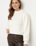 elsa.m by may Pulover alb din viscoză cu manșete striate la mâneci și relief decorativ Hariga