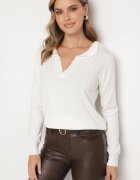 elsa.m by may Pulover Alb din Viscoză Decorat cu Guler și Borduri Ceada