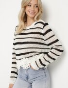elsa.m by may Pulover Alb-Negru Ajurat Decorat cu Dantelă cu Croială Scurtă Ivelavira