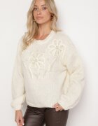 elsa.m by may Pulover Bej cu Croială Simplă cu Aplicație Decorativă în formă de Flori cu Perle Heditana