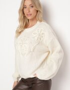 elsa.m by may Pulover Bej cu Croială Simplă cu Aplicație Decorativă în formă de Flori cu Perle Heditana