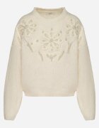 elsa.m by may Pulover Bej cu Croială Simplă cu Aplicație Decorativă în formă de Flori cu Perle Heditana