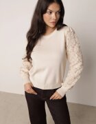 elsa.m by may Pulover Bej cu Viscoză cu Mâneci Ornamentate din Dantelă și Paiete Tiliala