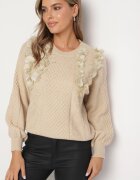 elsa.m by may Pulover Bej deschis cu croială simplă decorat cu aplicație în formă de flori cu perle Leavirae