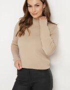 elsa.m by may Pulover Bej Deschis din Viscoză cu Croi Drept Guler Înalt și Căptușeală Interioară Gemira