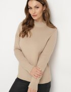 elsa.m by may Pulover Bej Deschis din Viscoză cu Croi Drept Guler Înalt și Căptușeală Interioară Gemira