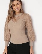 elsa.m by may Pulover Bej din Tricot Reiat cu Dantelă Ratana
