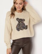 elsa.m by may Pulover Bej din Vascoză Decorat cu Ursuleț și Paiete Lilimi
