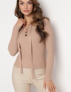 elsa.m by may Pulover bej din viscoză cu nervuri cu guler și cu legătură Ongella