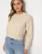 elsa.m by may Pulover Bej din Viscoză Decorat cu Imprimeu în Relief Harini