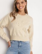 elsa.m by may Pulover Bej din Viscoză Decorat cu Imprimeu în Relief Harini