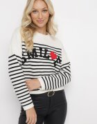 elsa.m by may Pulover Bej-Negru în Dungi Decorat cu inscripția Duvuo