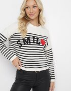 elsa.m by may Pulover Bej-Negru în Dungi Decorat cu inscripția Duvuo