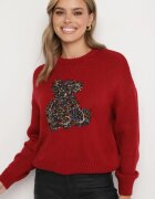 elsa.m by may Pulover Bordeaux din Viscoză Decorat cu Ursuleț și Paiete Lilimi