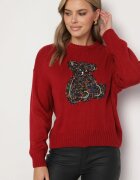 elsa.m by may Pulover Bordeaux din Viscoză Decorat cu Ursuleț și Paiete Lilimi
