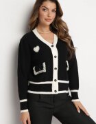elsa.m by may Pulover Cardigan Negru din Viscoză cu Aplicație Inimă și Buzunare cu Perle Aradhya