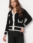 elsa.m by may Pulover Cardigan Negru din Viscoză cu Aplicație Inimă și Buzunare cu Perle Aradhya