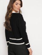elsa.m by may Pulover Cardigan Negru din Viscoză cu Aplicație Inimă și Buzunare cu Perle Aradhya