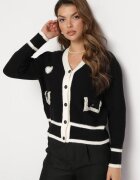 elsa.m by may Pulover Cardigan Negru din Viscoză cu Aplicație Inimă și Buzunare cu Perle Aradhya