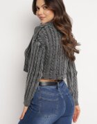 elsa.m by may Pulover Gri cu Guler Croi Scurt cu Împletitură Osoria