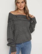 elsa.m by may Pulover Gri cu Vâscoză cu Decolteu Încrețit și Umeri Decupați Neliola