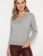 elsa.m by may Pulover Gri cu Viscoză Decorat cu Guler și Borduri Elastice Ceada