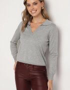 elsa.m by may Pulover Gri cu Viscoză Decorat cu Guler și Borduri Elastice Ceada